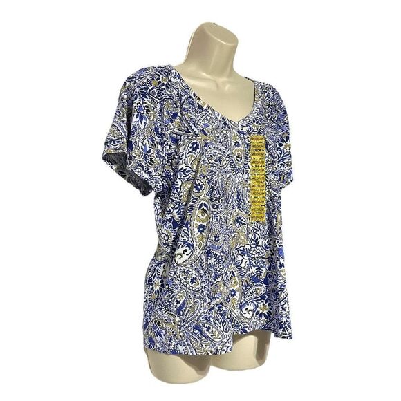 Rafaella Women’s Knit V-Neck Ruffled Short Sleeve Fashion Top - Picture 3 of 8